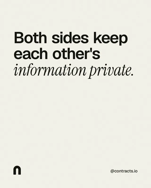 Instagram portrait post for contracts.io: "Both sides keep each other's information private." Editorial style, technique:mixed type lockup layout, light palette in white, grey.