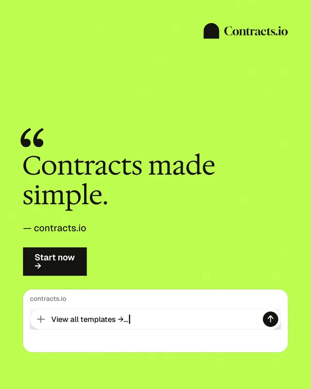 Instagram portrait post for contracts.io: "Contracts made simple." Swiss style, quote layout, light palette in green, white.