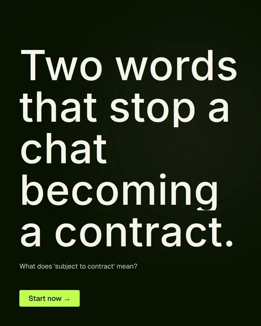 Video for contracts.io: "Two words that stop a chat becoming a contract.". Kinetic type grid, 7.0 s, dark palette.