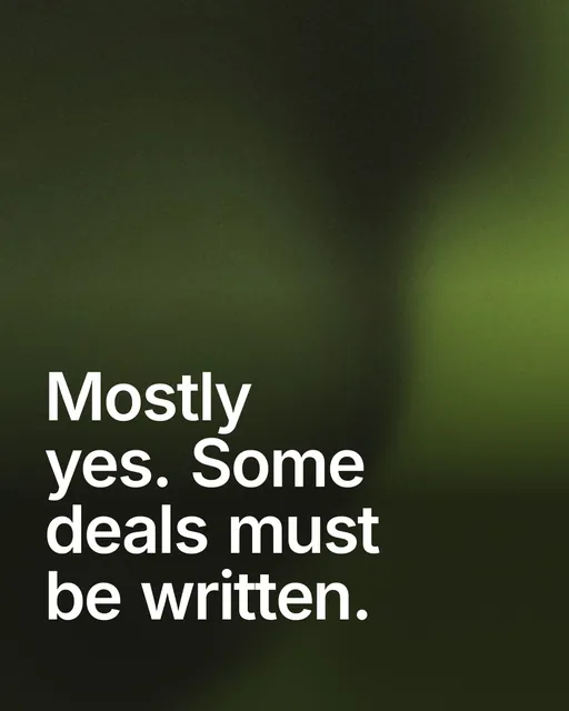 Video for contracts.io: "Mostly yes. Some deals must be written.". Shader loop, 6.0 s, dark palette.