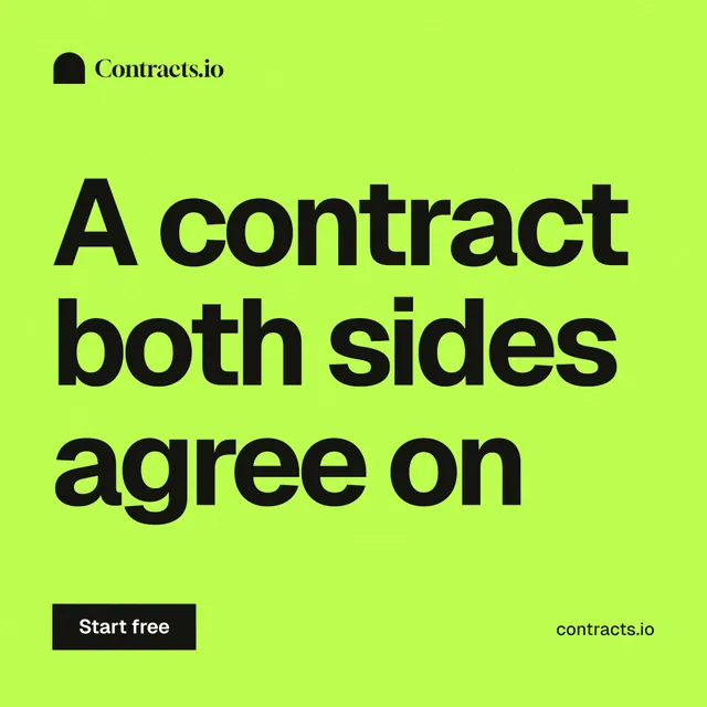 Instagram post for contracts.io: "A contract both sides agree on". Swiss style, poster layout, light palette in green.