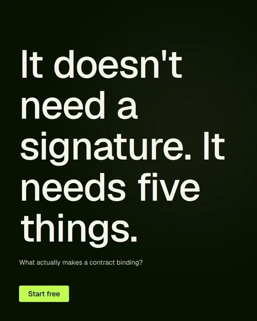 Video for contracts.io: "It doesn't need a signature. It needs five things.". Doc motion loop, 6.0 s, dark palette.
