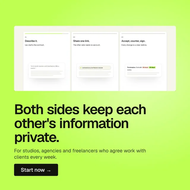 Video for contracts.io: "Both sides keep each other's information private.". Doc motion loop, 7.0 s, light palette.
