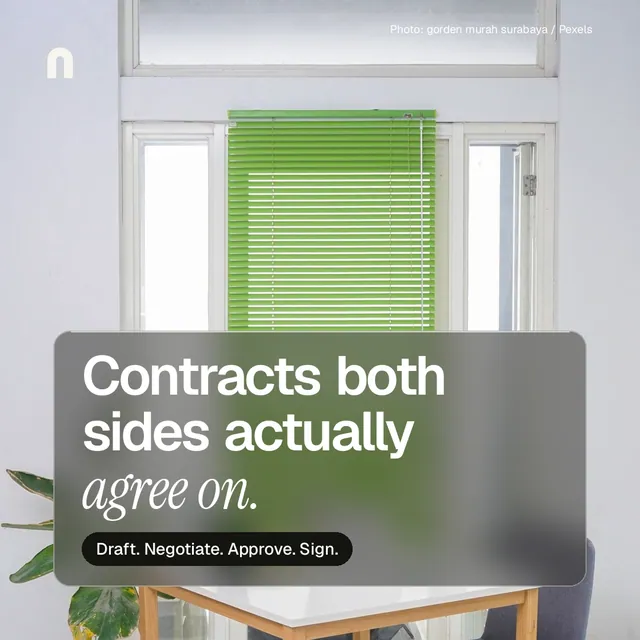 Instagram post for contracts.io: "Contracts both sides actually agree on." Glass style, technique:pexels ingredient layout, light palette in white, grey.