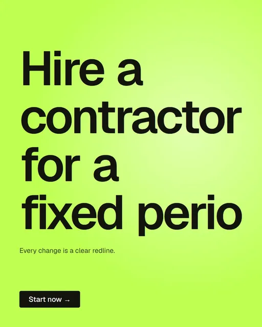 Video for contracts.io: "Hire a contractor for a fixed period.". Doc motion loop, 8.0 s, light palette.
