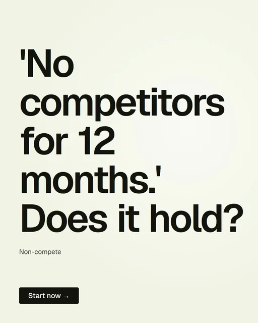Video for contracts.io: "'No competitors for 12 months.' Does it hold?". Doc motion loop, 6.0 s, light palette.