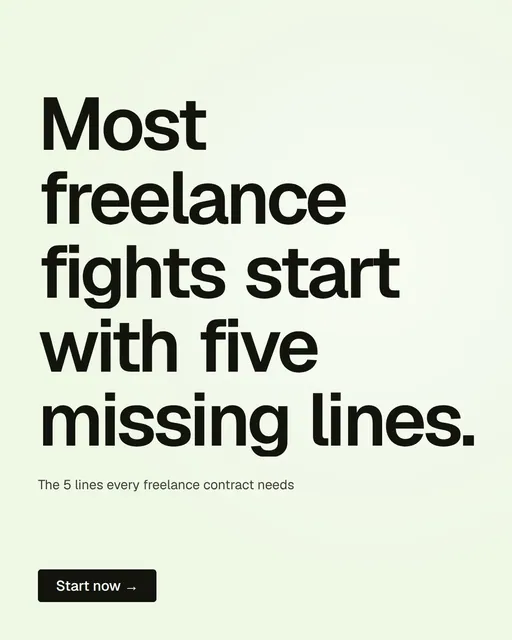 Video for contracts.io: "Most freelance fights start with five missing lines.". Doc motion loop, 8.0 s, light palette.