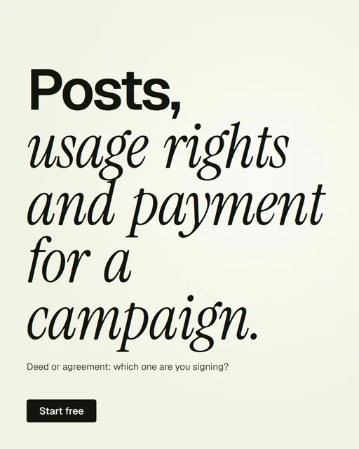 Video for contracts.io: "Posts, usage rights and payment for a campaign.". Doc motion loop, 6.0 s, light palette.
