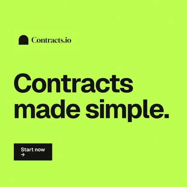 Instagram post for contracts.io: "Contracts made simple." Swiss style, announce layout, light palette in green.