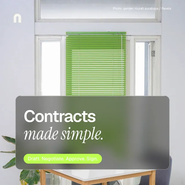 Instagram post for contracts.io: "Contracts made simple." Glass style, technique:pexels ingredient layout, light palette in grey, white.
