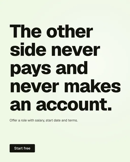 Video for contracts.io: "The other side never pays and never makes an account.". Doc motion loop, 8.0 s, light palette.