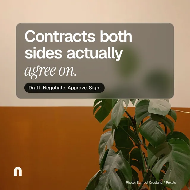 Instagram post for contracts.io: "Contracts both sides actually agree on." Glass style, technique:pexels ingredient layout, light palette in orange, grey.