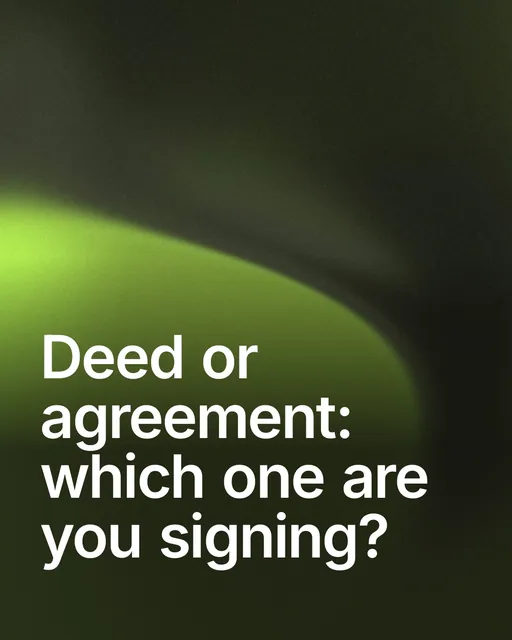 Video for contracts.io: "Deed or agreement: which one are you signing?". Shader loop, 6.0 s, dark palette.