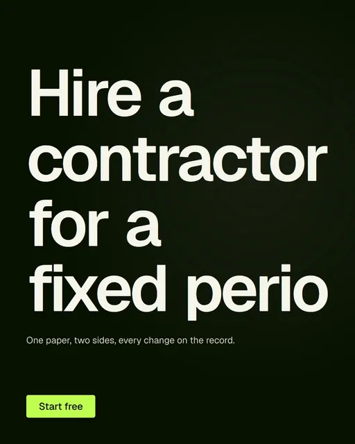 Video for contracts.io: "Hire a contractor for a fixed period.". Doc motion loop, 7.0 s, dark palette.