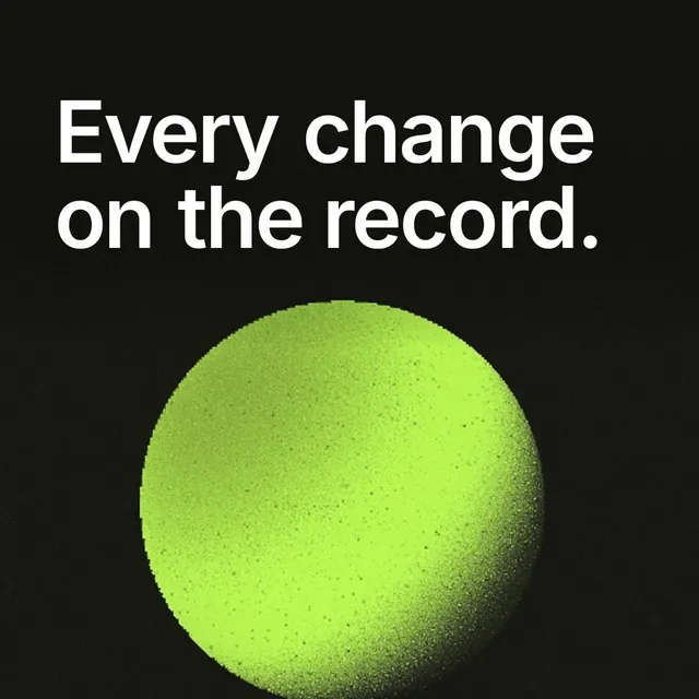 Video for contracts.io: "Every change on the record.". Shader loop, 6.0 s, dark palette.