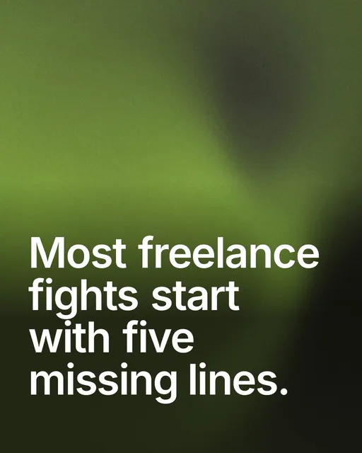 Video for contracts.io: "Most freelance fights start with five missing lines.". Shader loop, 6.0 s, dark palette.