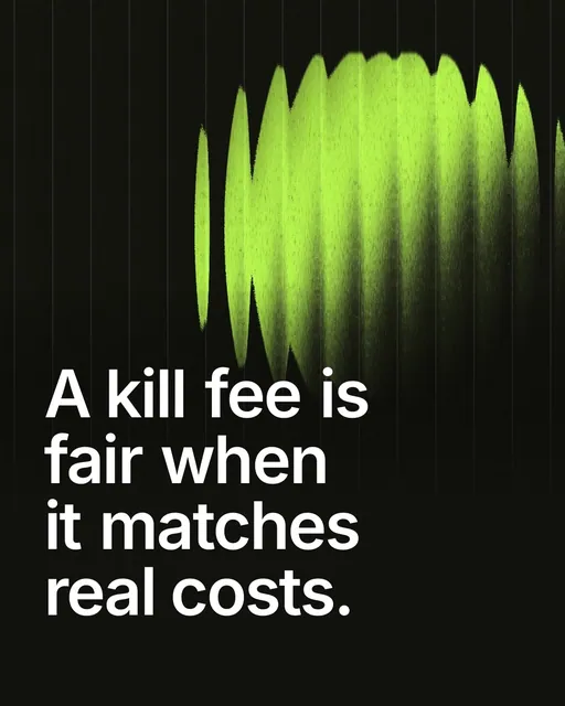 Video for contracts.io: "A kill fee is fair when it matches real costs.". Shader loop, 6.0 s, dark palette.