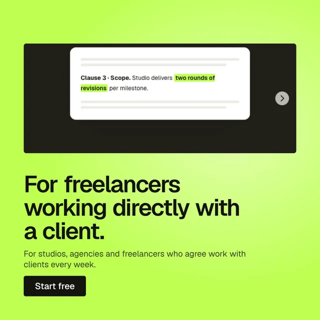 Video for contracts.io: "For freelancers working directly with a client.". Doc motion loop, 6.0 s, light palette.