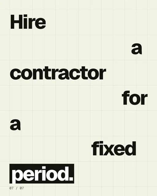 Video for contracts.io: "Hire a contractor for a fixed period.". Kinetic type grid, 6.0 s, light palette.