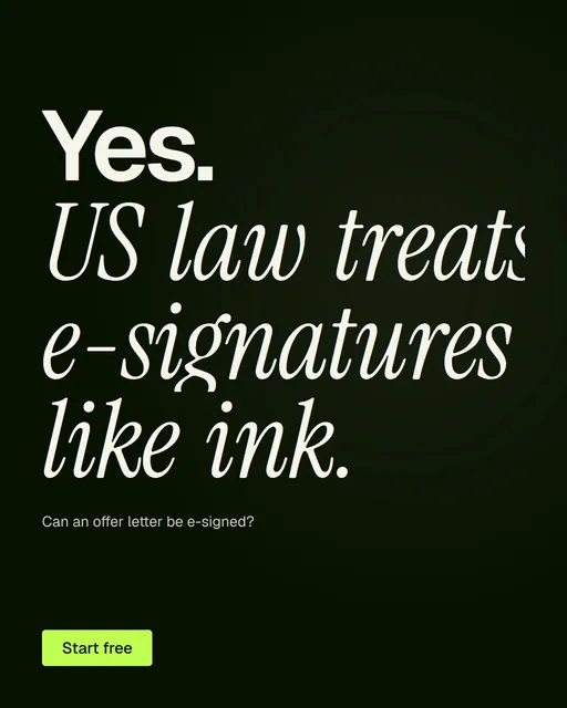 Video for contracts.io: "Yes. US law treats e-signatures like ink.". Doc motion loop, 7.0 s, dark palette.