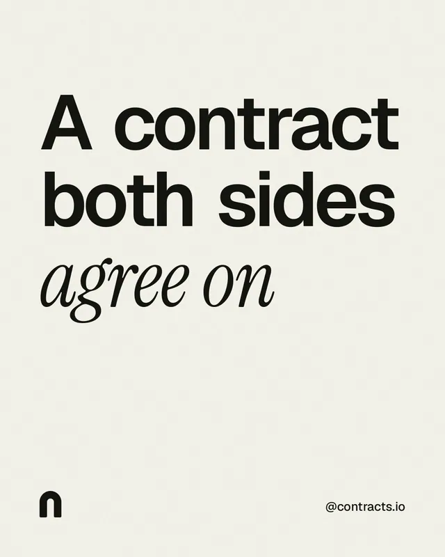 Instagram portrait post for contracts.io: "A contract both sides agree on". Editorial style, technique:mixed type lockup layout, light palette in white, grey.