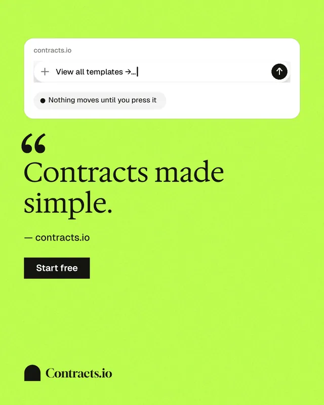 Instagram portrait post for contracts.io: "Contracts made simple." Swiss style, quote layout, light palette in green.