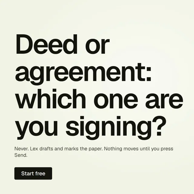 Video for contracts.io: "Deed or agreement: which one are you signing?". Kinetic type grid, 6.0 s, light palette.