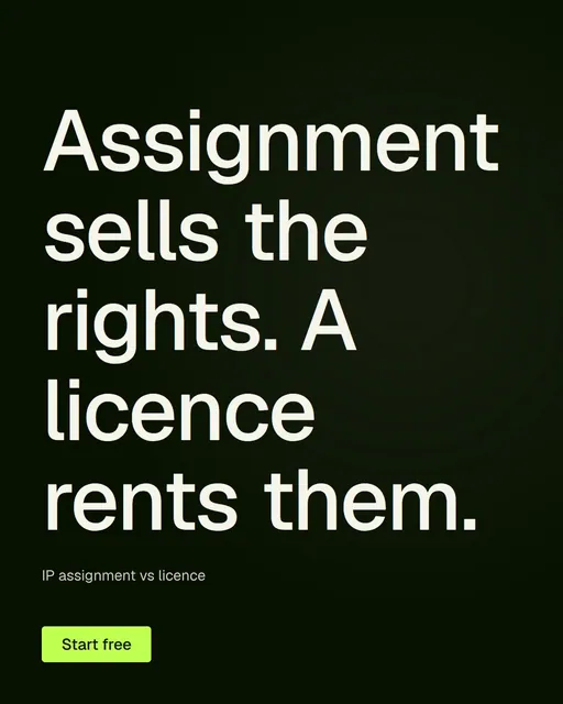 Video for contracts.io: "Assignment sells the rights. A licence rents them.". Doc motion loop, 7.0 s, dark palette.