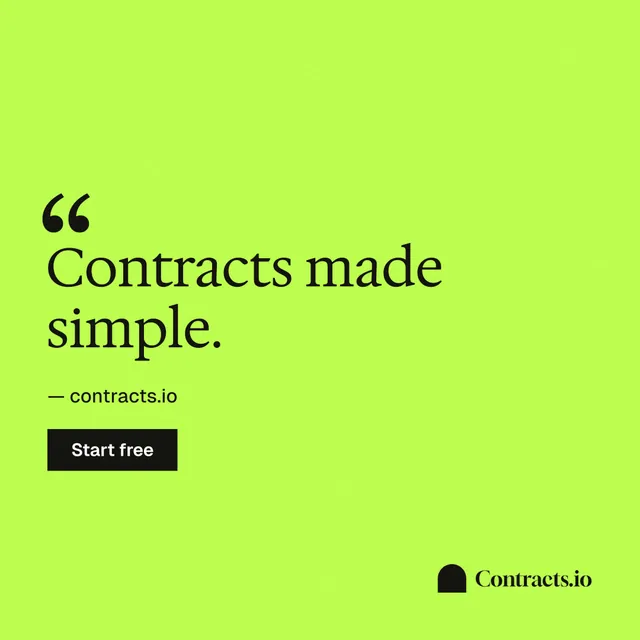 Instagram post for contracts.io: "Contracts made simple." Swiss style, quote layout, light palette in green.