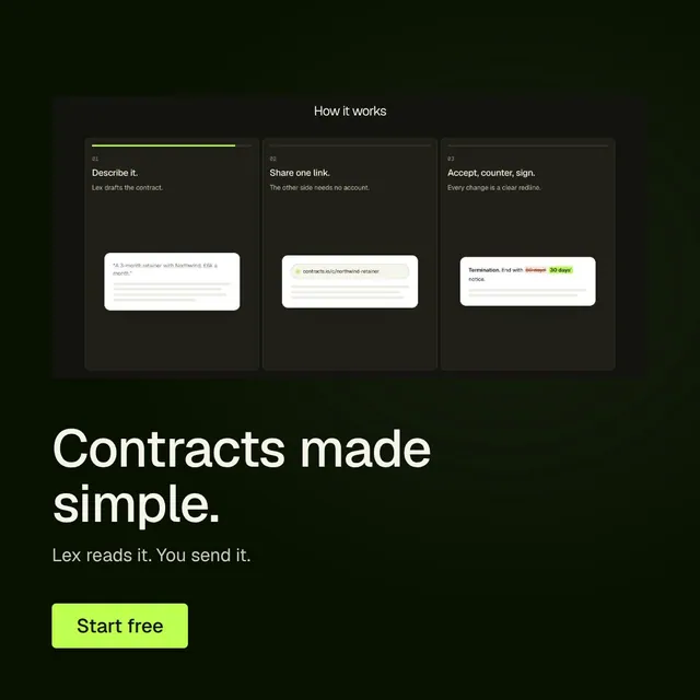 Video for contracts.io: "Contracts made simple.". Doc motion loop, 7.0 s, dark palette.