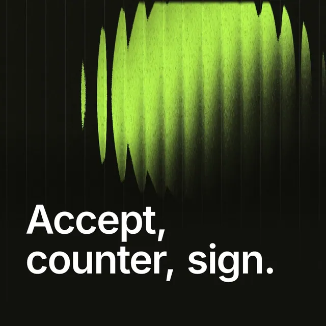 Video for contracts.io: "Accept, counter, sign.". Shader loop, 6.0 s, dark palette.