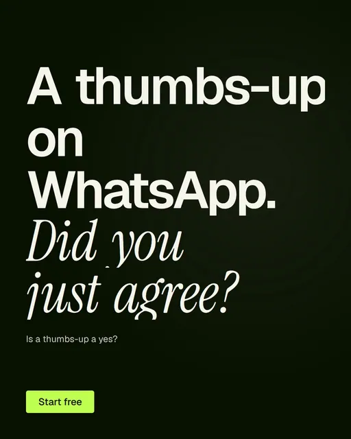 Video for contracts.io: "A thumbs-up on WhatsApp. Did you just agree?". Kinetic type grid, 7.0 s, dark palette.