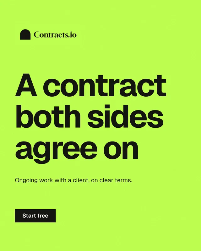 Instagram portrait post for contracts.io: "A contract both sides agree on". Swiss style, announce layout, light palette in green.