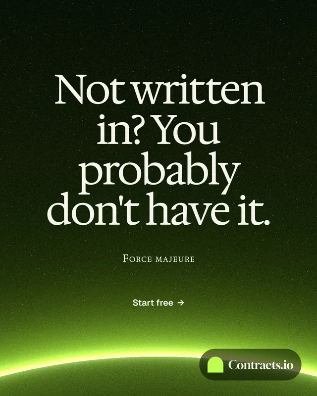Instagram portrait post for contracts.io: "Not written in? You probably don't have it." Swiss style, smallcaps layout, dark palette in green, black.