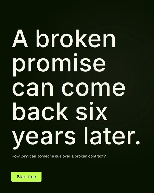 Video for contracts.io: "A broken promise can come back six years later.". Doc motion loop, 6.0 s, dark palette.