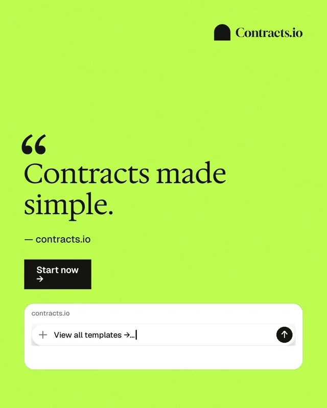 Instagram portrait post for contracts.io: "Contracts made simple." Swiss style, quote layout, light palette in green.