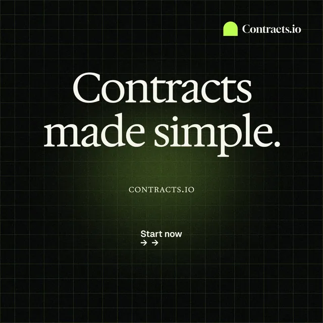 Instagram post for contracts.io: "Contracts made simple." Phosphor atlas style, smallcaps layout, dark palette in black.