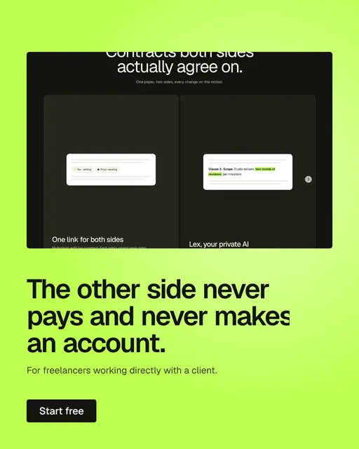 Video for contracts.io: "The other side never pays and never makes an account.". Doc motion loop, 7.0 s, light palette.