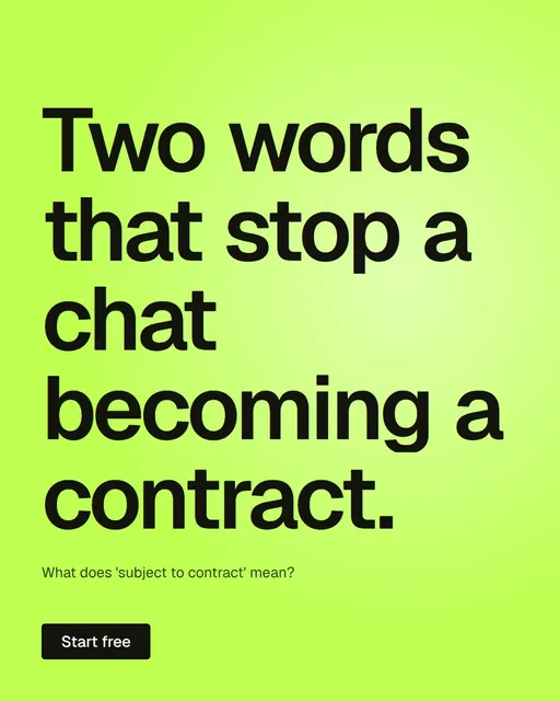 Video for contracts.io: "Two words that stop a chat becoming a contract.". Kinetic type grid, 8.0 s, light palette.