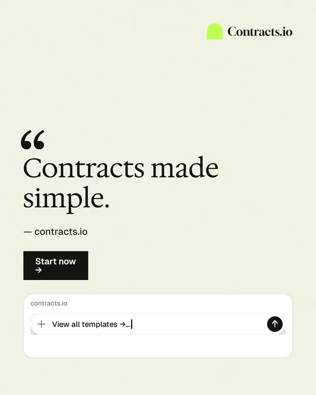 Instagram portrait post for contracts.io: "Contracts made simple." Swiss style, quote layout, light palette in white.
