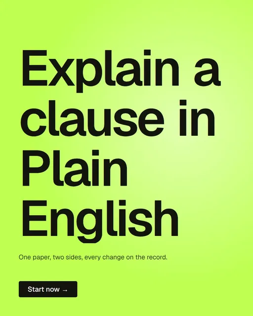 Video for contracts.io: "Explain a clause in Plain English". Doc motion loop, 8.0 s, light palette.