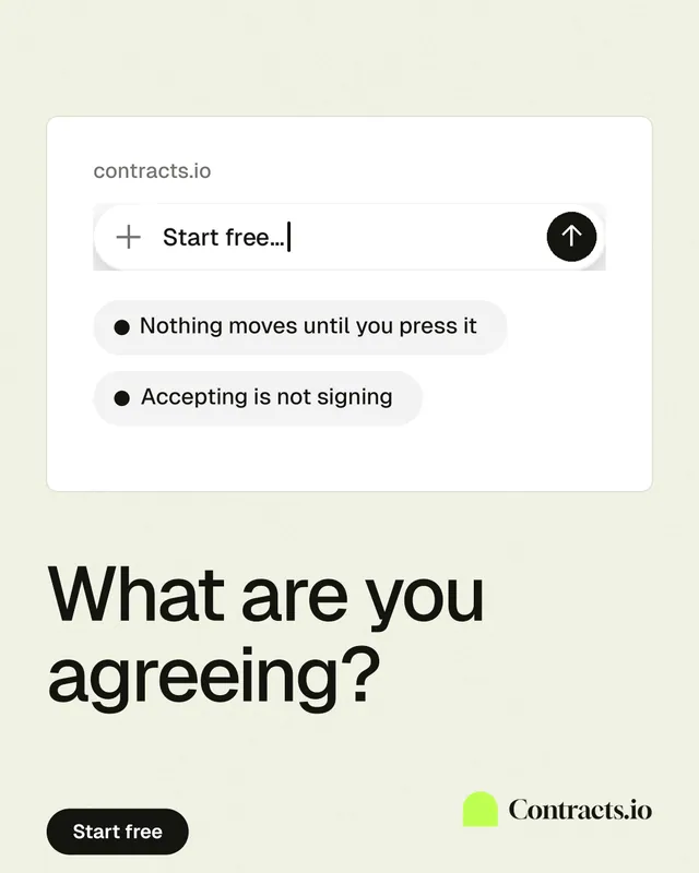 Instagram portrait post for contracts.io: "What are you agreeing?" Data card style, bottom layout, light palette in white, grey.