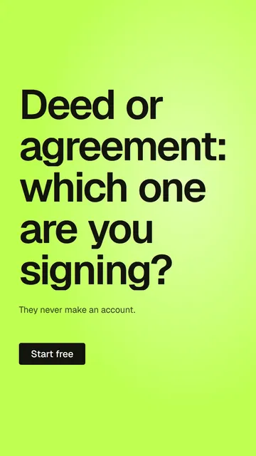 Video for contracts.io: "Deed or agreement: which one are you signing?". Doc motion loop, 7.0 s, light palette.