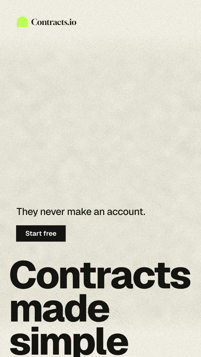 Instagram story for contracts.io: "Contracts made simple." Ink sticker style, oversized layout, light palette in yellow, grey.