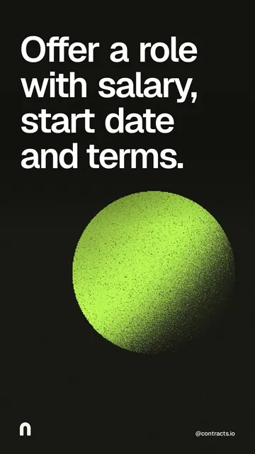 Video for contracts.io: "Offer a role with salary, start date and terms.". Shader loop, 6.0 s, dark palette.