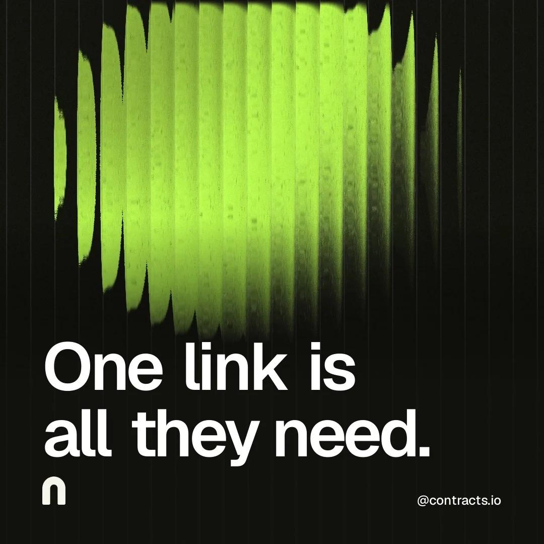 Video for contracts.io: "One link is all they need.". Shader loop, 6.0 s, dark palette.