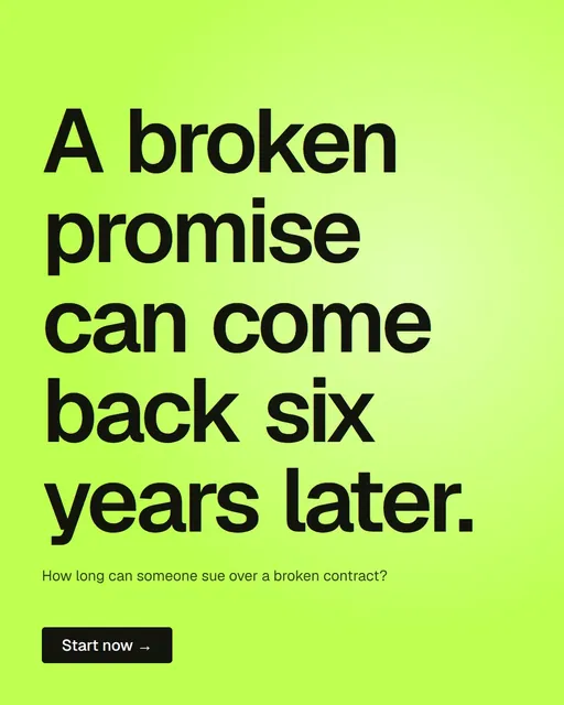 Video for contracts.io: "A broken promise can come back six years later.". Doc motion loop, 6.0 s, light palette.