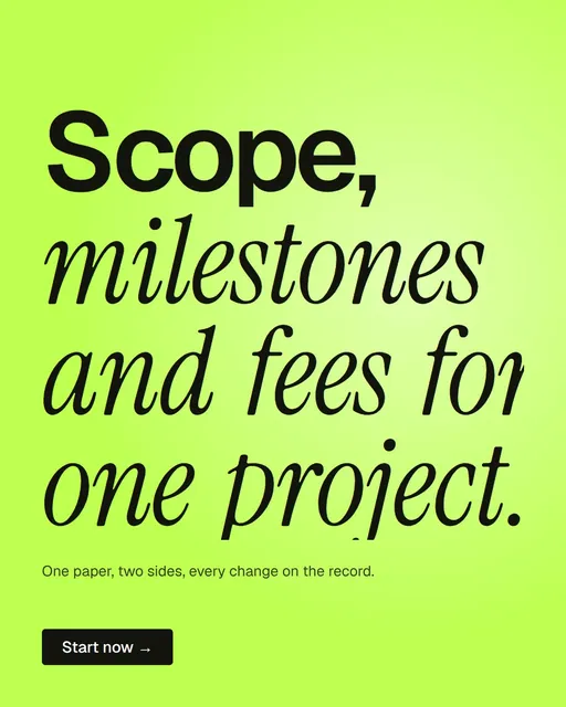 Video for contracts.io: "Scope, milestones and fees for one project.". Doc motion loop, 7.0 s, light palette.