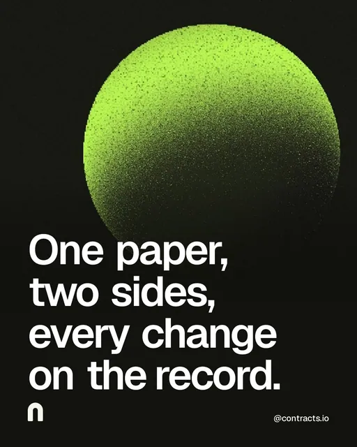 Video for contracts.io: "One paper, two sides, every change on the record.". Shader loop, 6.0 s, dark palette.