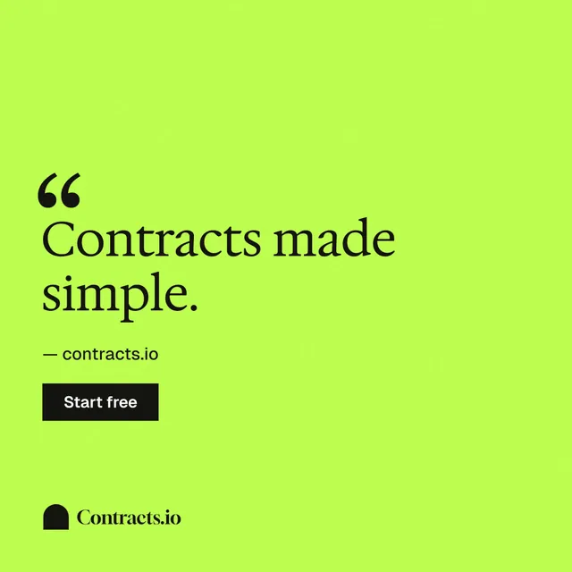 Instagram post for contracts.io: "Contracts made simple." Swiss style, quote layout, light palette in green.
